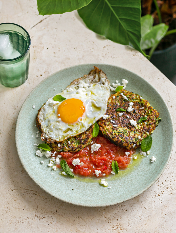 Courgette Fritters with Salsa and Crispy Fried Eggs