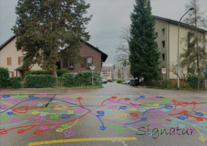 Signierte Dankeschön-Karte mit Ausschnitt des Strassenbildes
