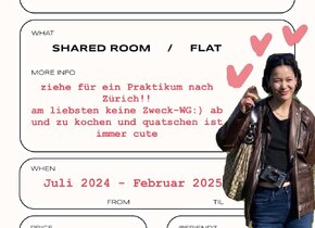 WG-Zimmer in Zürich gesucht ab Juli 2024 - Februar 2025
