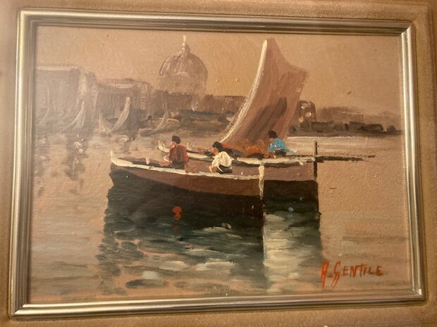 Ital. Gemälde 2 Boote auf dem Meer